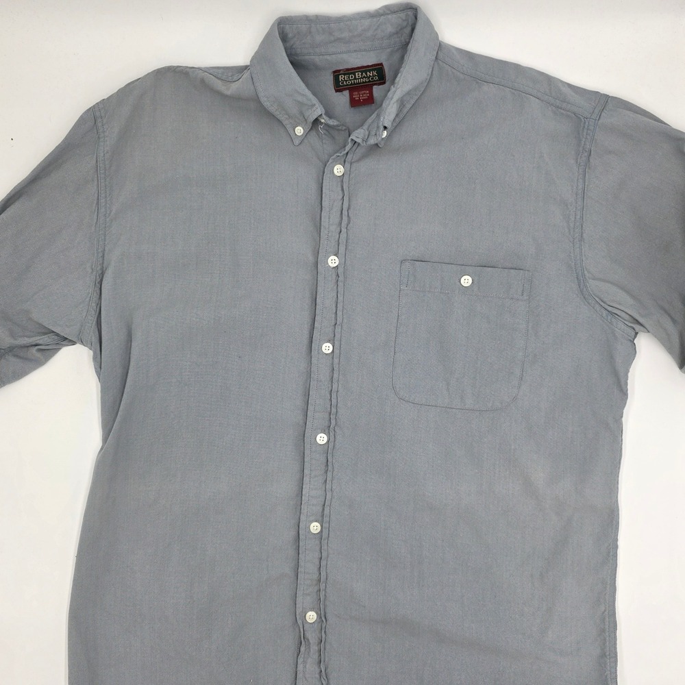 RED BANK CLOTHING CO Mens Button Down Shirt Gray Short Sleeve Cotton Size L